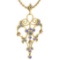 Certified 1.68 Ctw I2/I3 Tanzanite And Diamond 14K Yellow Gold Victorian Style Necklace