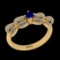 0.77 Ctw VS/SI1 Blue Sapphire And Diamond Prong Set 14K Yellow Gold Vintage Style Ring
