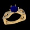 1.74 Ctw VS/SI1 Blue Sapphire And Diamond Prong Set 14K Yellow Gold Vintage Style Ring