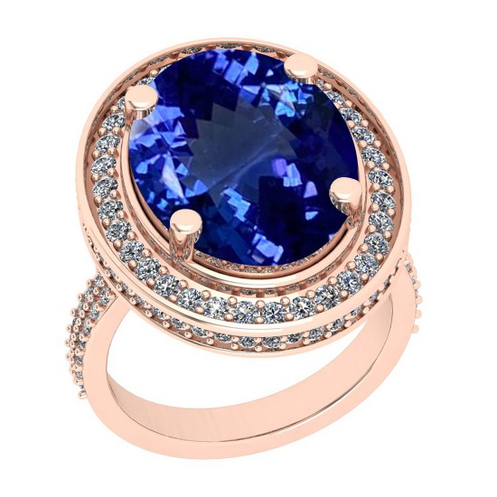 Certified 8.79 Ctw VS/SI1 Tanzanite And Diamond 14k Rose Gold Vingate Style Engagement Halo Ring