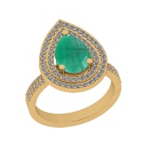 2.97 Ctw SI2/I1 Emerald And Diamond 14K Yellow Gold two Row Wedding Halo Ring
