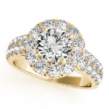 Certified 1.41 Ctw SI2/I1 Diamond 14K Yellow Gold Engagement Halo Ring