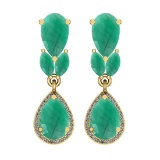 6.79 Ctw VS/SI1 Emerald And Diamond 14K Yellow Gold Dangling Earrings