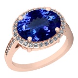 Certified 5.56 Ctw VS/SI1 Tanzanite and Diamond 14K Rose Gold Vintage Style Ring