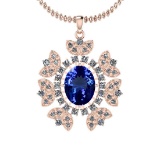 Certified 6.26 Ctw VS/SI1 Tanzanite And Diamond 14K Rose Gold Vintage Style Necklace