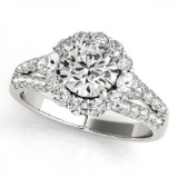 Certified 1.25 Ctw SI2/I1 Diamond 14K White Gold Engagement Halo Ring