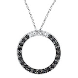 White and Black Diamond Circle  Necklace 14k White Gold (0.25 ct)