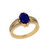 2.24 Ctw I2/I3 Blue Sapphire And Diamond 14K Yellow Gold Engagement Ring