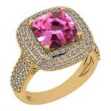 Certified 4.26 Ctw VS/SI1 Pink Sapphire And Diamond 14K Yellow Gold Ring