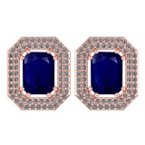 3.66 Ctw Bule Sapphire And Diamond 14k Rose Gold Halo Stud Earring