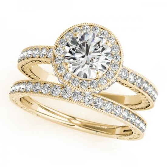 Certified 1.50 Ctw SI2/I1 Diamond 14K Yellow Gold Filigree Engagement Halo Ring
