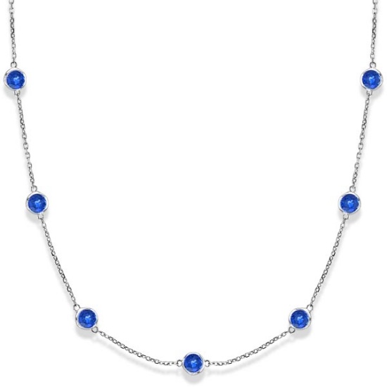 Blue Sapphires Gemstones by The Station Necklace 14k White Gold 2.25ctw