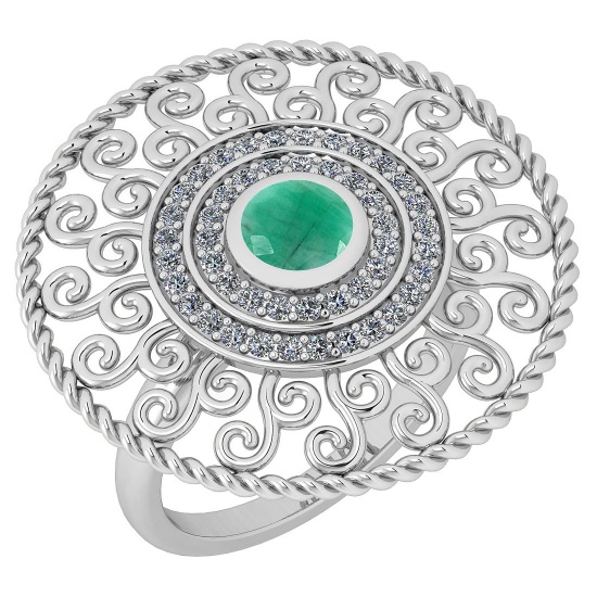 0.88 Ctw I2/I3 Emerald And Diamond 14K White Gold Engagement Ring