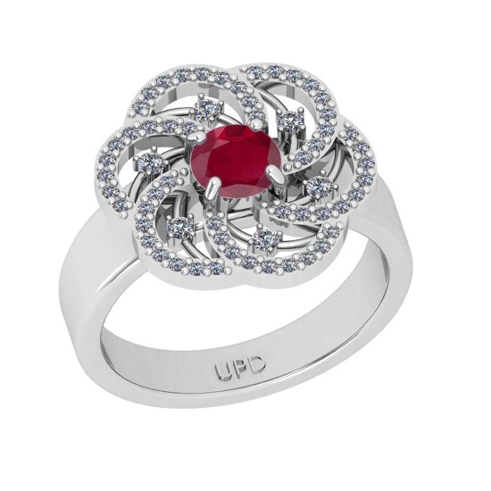 0.84 Ctw SI2/I1 Ruby and Diamond 14K White Gold Engagement Halo Ring