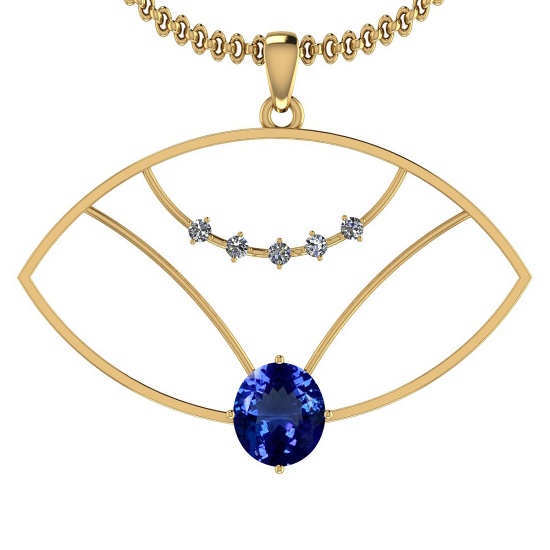 Certified 4.78 Ctw VS/SI1 Tanzanite And Diamond 14k Yellow Gold Victorian Style Necklace