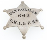 CHICAGO, ROCK ISLAND & PACIFIC RAILWAY PATROLMAN BADGE