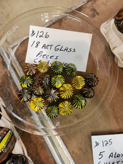 LOT OF 18 ART GLASS CANDY PIECES