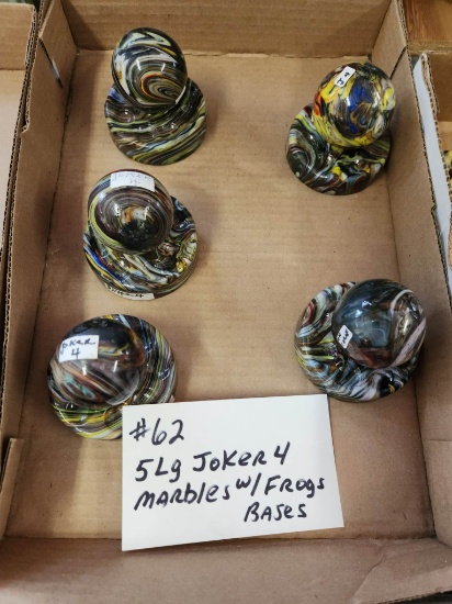 LOT OF 5 LARGE JOKER MARBLES/FROG BASES