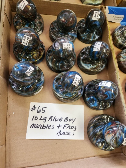 LOT OF 10 LARGE BLUE BOY MARBLES AND FROGS