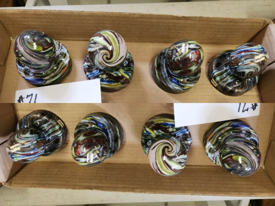 7 LARGE SALUTE MARBLES W/FROG BASES