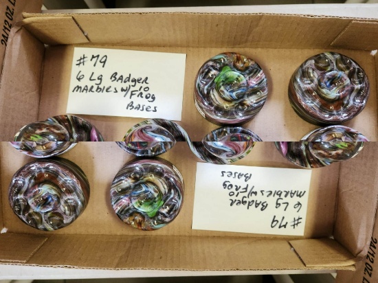 6 LARGE BADGER MARBLES W/FROG BASES