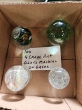 LOT OF 4 ART GLASS MARBLES ON BASES