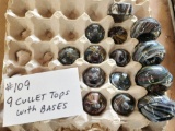 LOT OF 9 CULLET TOPS WITH BASES
