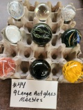 9 LARGE ART GLASS MARBLES