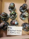 LOT OF 8 LARGE EAGLE MARBLES W/ FROG BASES
