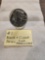 Black and clear 3 inch Art Glass marble on base