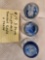 3 Blue Sulphide marbles a President an Eagle & Train