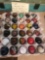 TRAY OF 30 MIXED MARBLES WITH COLORED BASES