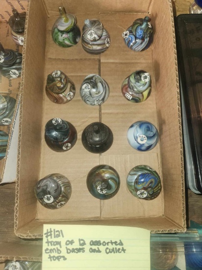 Tray of 12 Assorted Cullet tops and Emb bases