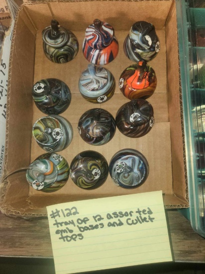 Tray of 12 Assorted Cullet tops and Emb bases
