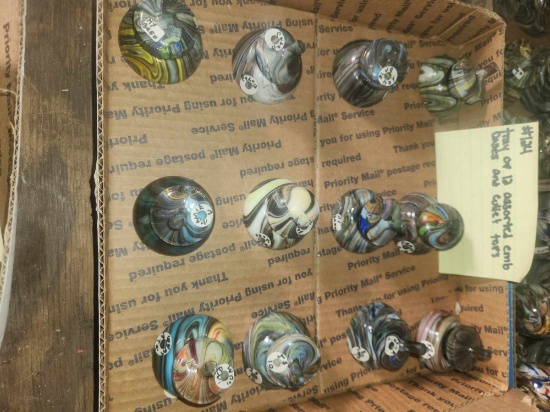 Tray of 12 Assorted Cullet tops and Emb bases