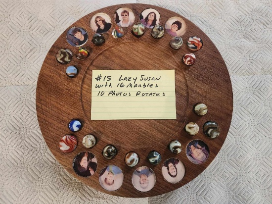 LAzy Susan with 16 marbles 10 photos of workers