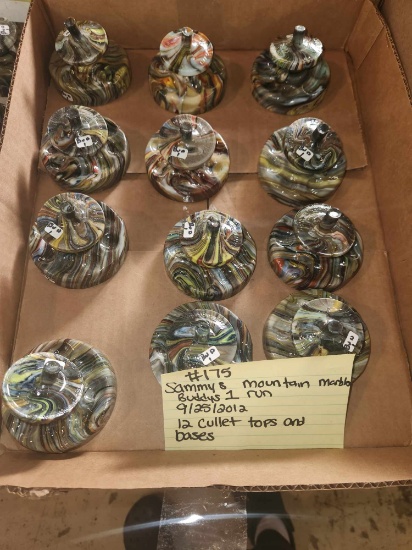 Sammys Mountain marbles 12 Cullet tops and Emb bases
