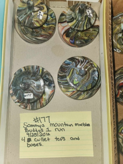 Sammys Mountain marbles 4 Cullet tops and Emb bases