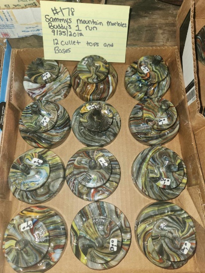 Sammys Mountain marbles 12 Cullet tops and Emb bases