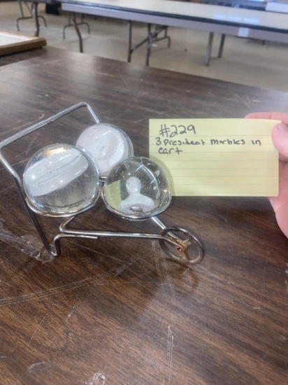 3 Sulphide President marbles in little cart