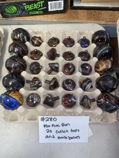 20 Fox Fire run mAy 14 2001 Smitty 20 Cullet tops and 20 Embosed bases