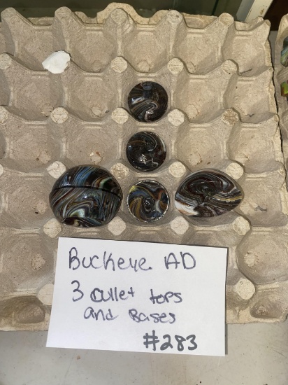 3 Buckeye AD cullet tops and 3 embosed bases