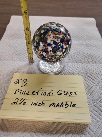 Millefiori glass 2 1/2 inch marble on base