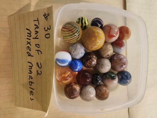 Tray of 22 mixed marbles