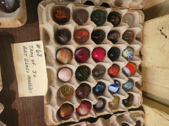 Tray of 30 Art Glass marbles