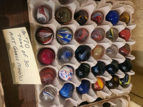 Tray of 30 Art Glass marbles