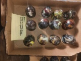 Tray of 12 Art glass marbles with Emb bases