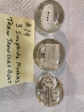 3 Sulphide marbles a Train and a Train car & a Boat