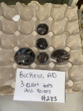 3 Buckeye AD cullet tops and 3 embosed bases