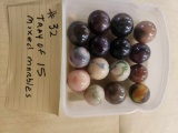 Tray of 15 mixed marbles